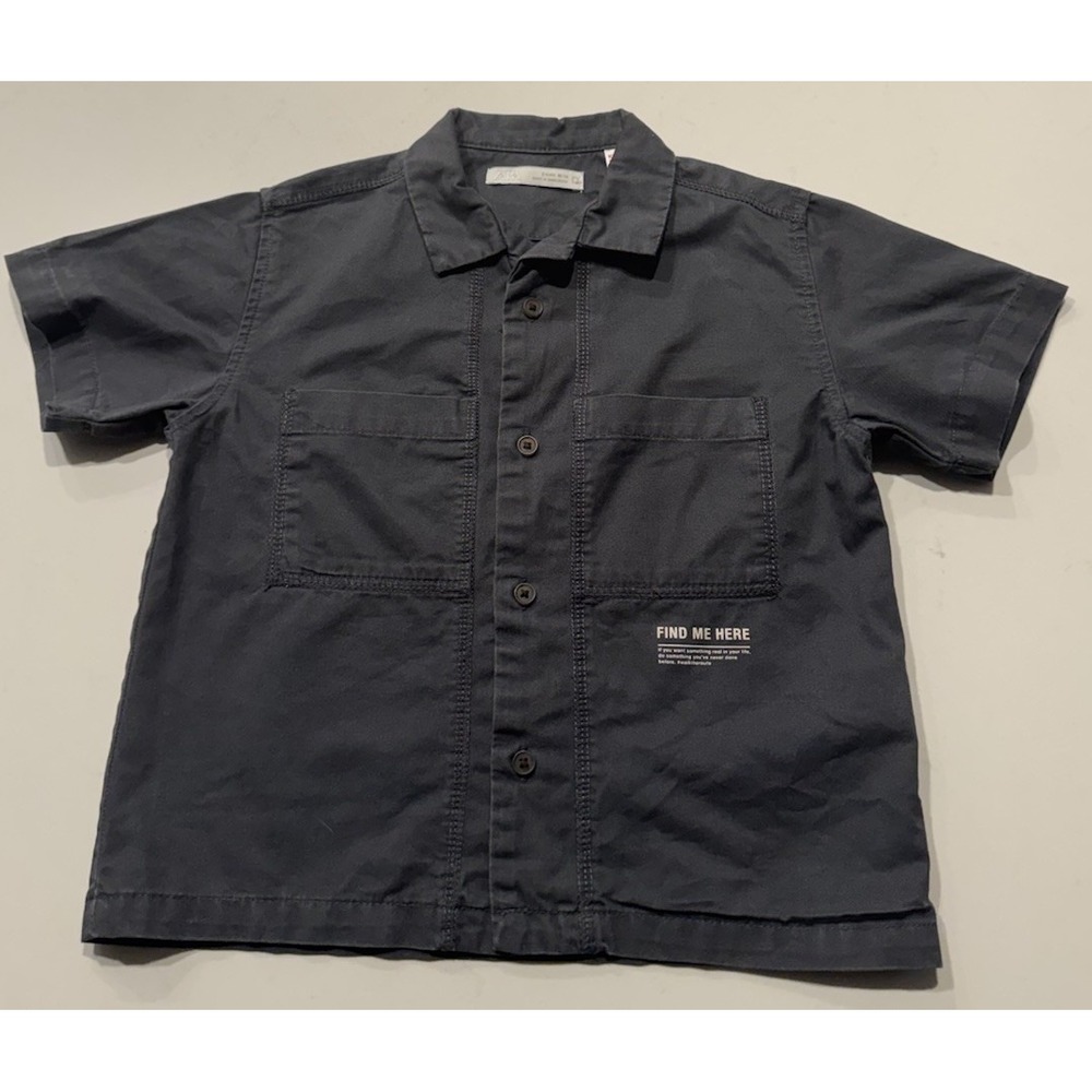 Zara Baby Gray Utilty Shirt Size 2 Short Sleeve Button Front Streetwear READ